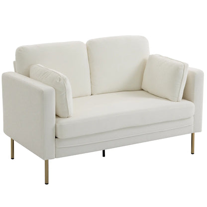55" Loveseat Sofa, Metal Legs, 2 Pillows, Cream White 2-Seater Sofas Cream at Gallery Canada