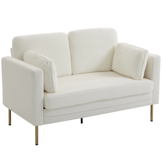 55" Loveseat Sofa, Metal Legs, 2 Pillows, Cream White 2-Seater Sofas Cream at Gallery Canada