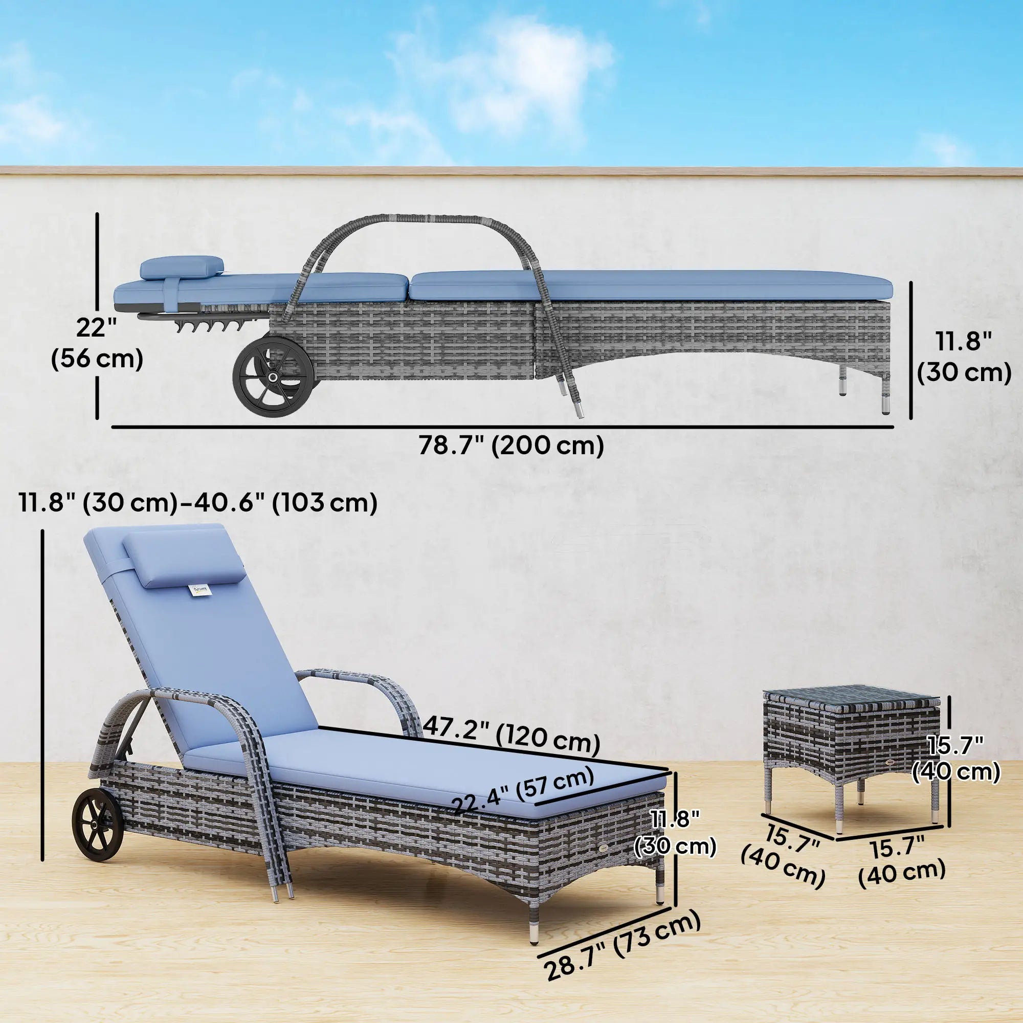 3-Piece Patio Rattan Chaise Lounge Set, Outdoor PE Wicker, Adjustable, Grey Chaise Loungers at Gallery Canada