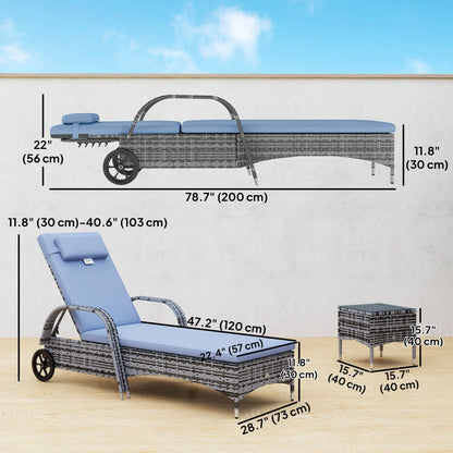 3-Piece Patio Rattan Chaise Lounge Set, Outdoor PE Wicker, Adjustable, Grey Chaise Loungers at Gallery Canada