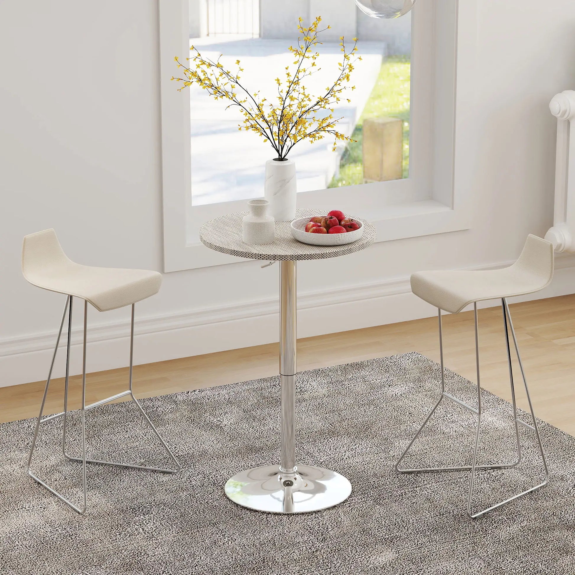 Adjustable Round Bar Table, PE Rattan Top, Steel Base, 2-Person, Grey Bar Tables at Gallery Canada