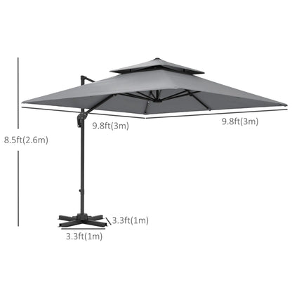 10' x 10' Cantilever Patio Umbrella, Double Top, Light Grey Cantilever Umbrellas at Gallery Canada