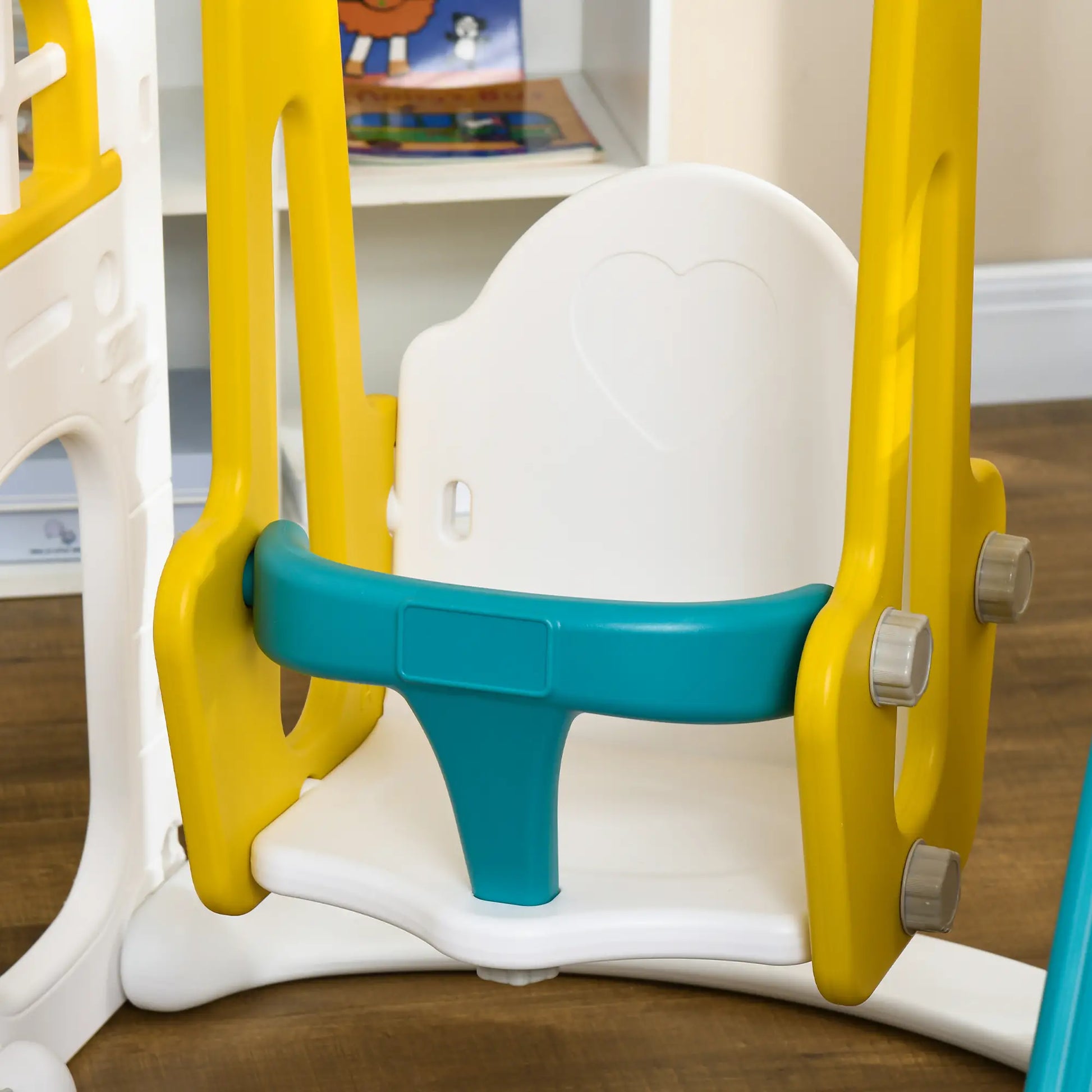 8 in 1 Slide Swing Set, Baby Swing with Basketball Hoop, Climber, Steering Wheel, Ages 1-3, Yellow Gym Sets & Swings at Gallery Canada