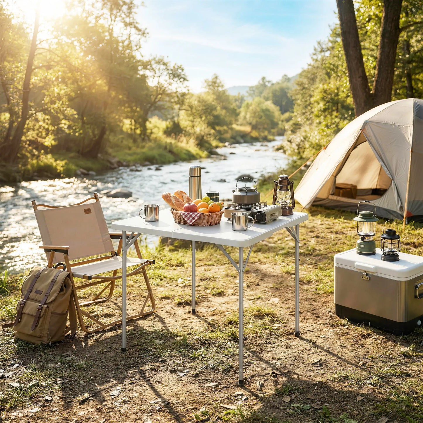 Heavy Duty Folding Picnic Table, 34" x 34", Indoor Outdoor Camping, White Picnic Tables & Camping Chairs at Gallery Canada