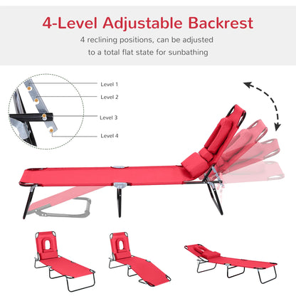 Adjustable Outdoor Lounge Chair, Folding Chaise with Face Hole, Red Lounger Chairs at Gallery Canada