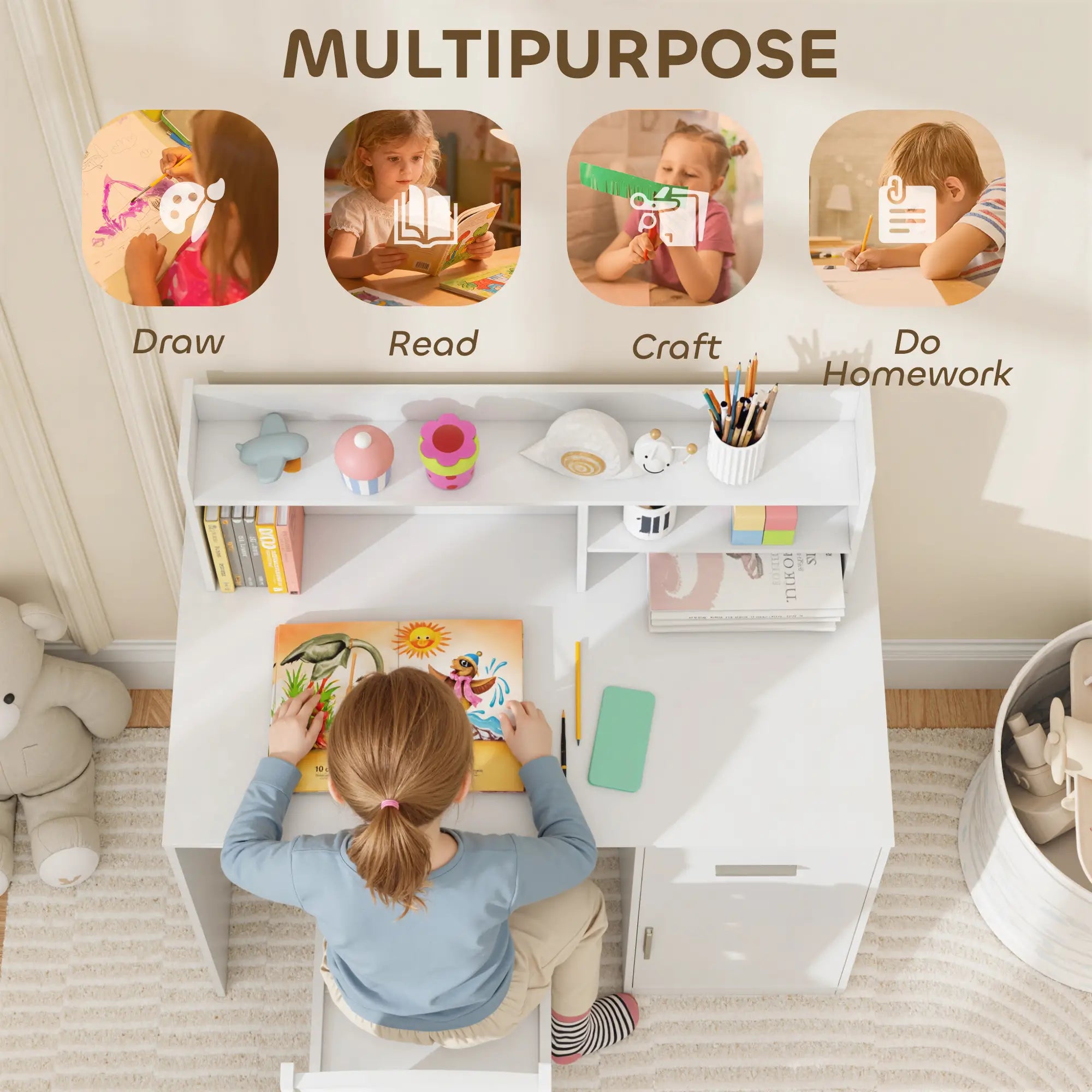 Kids Desk and Chair Set with Storage Hutch, Drawer, Cabinet Kids Desk Sets at Gallery Canada