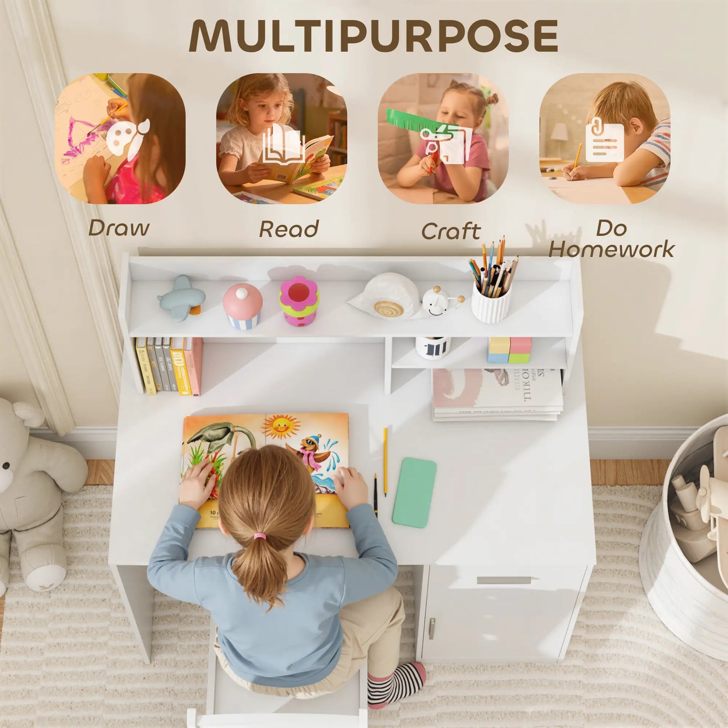 Kids Desk and Chair Set with Storage Hutch, Drawer, Cabinet Kids Desk Sets at Gallery Canada