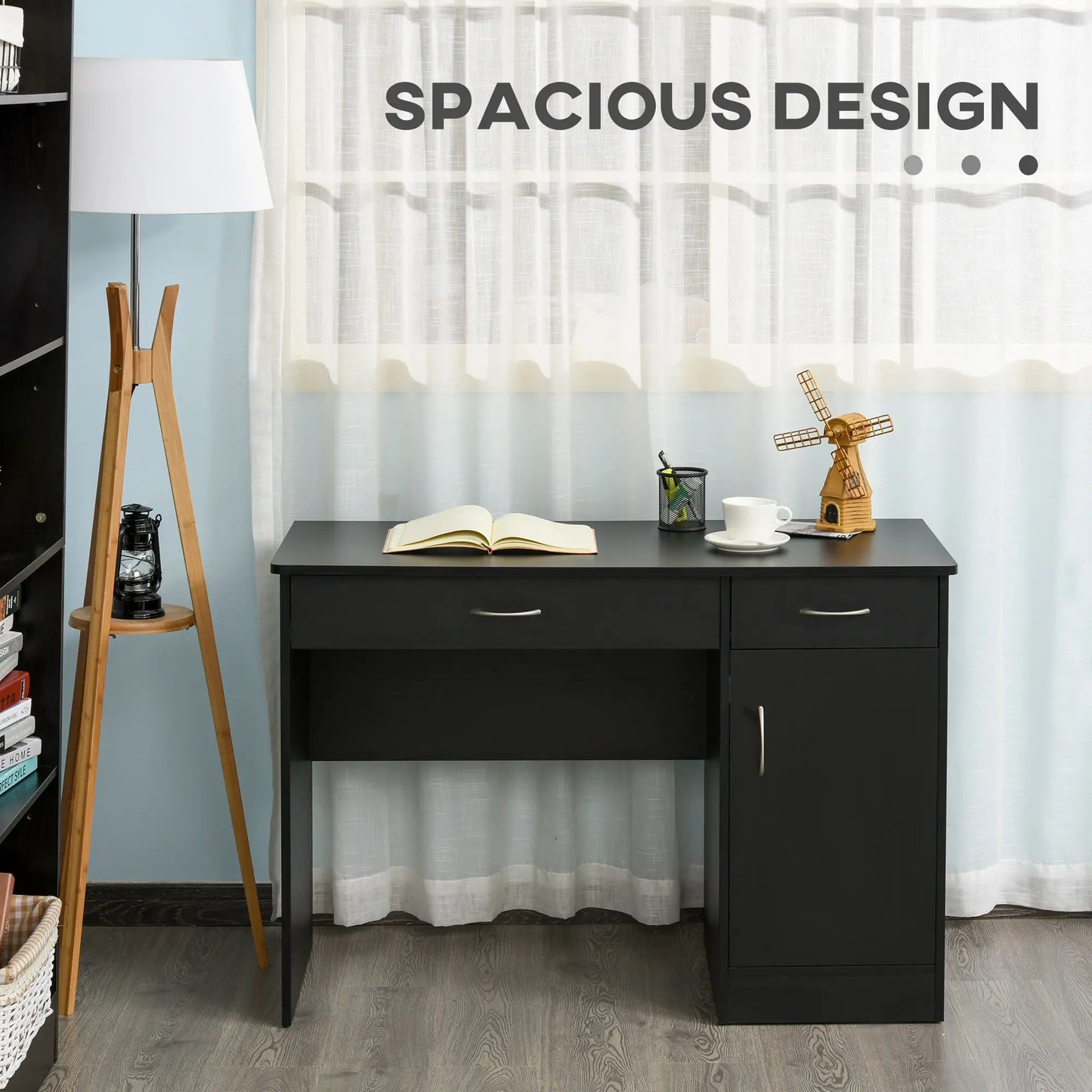 Computer Desk With Bookcase, Adjustable Shelf, Black