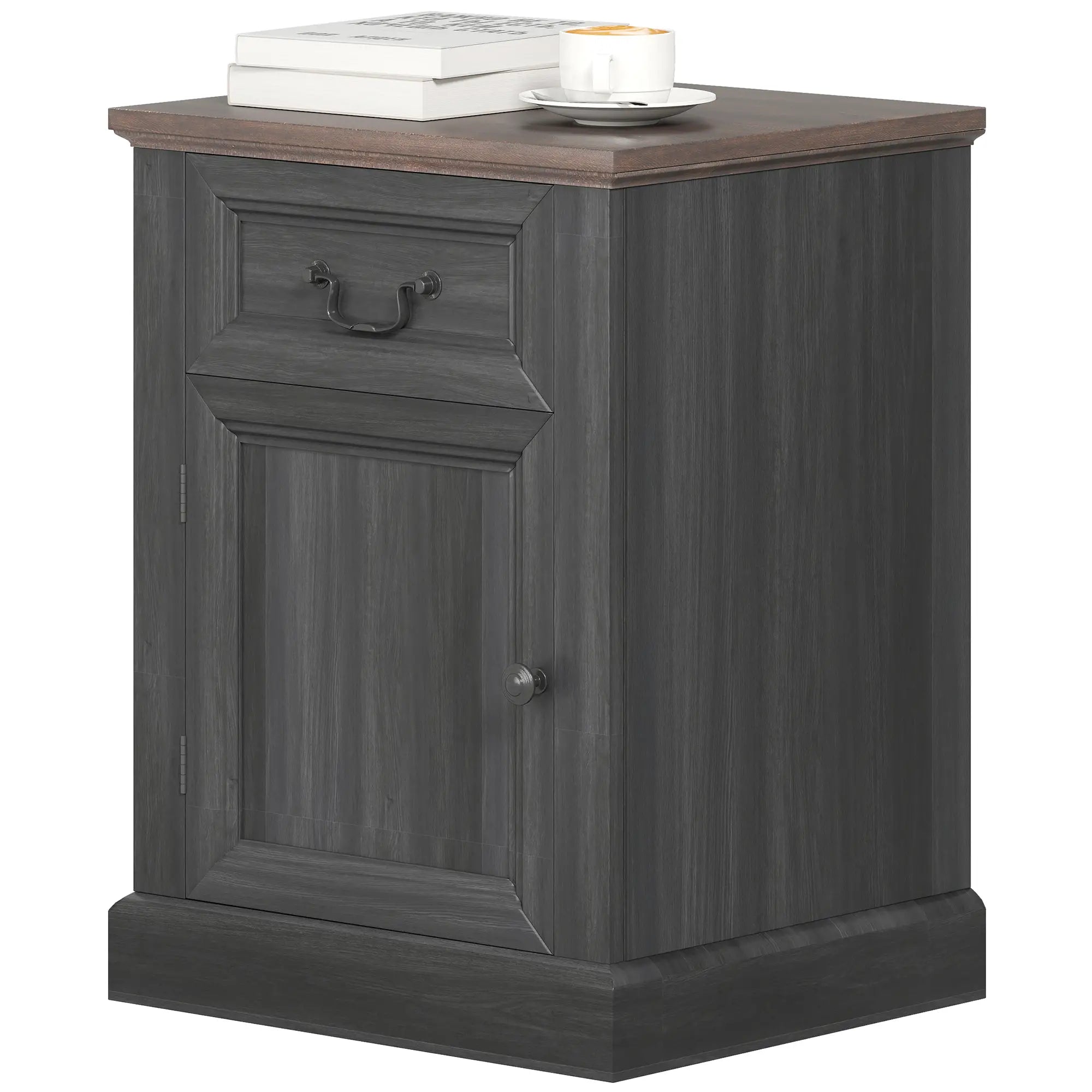 Side Table Set of 2 with Drawer and Cabinet, Black Side Tables Black, Brown at Gallery Canada