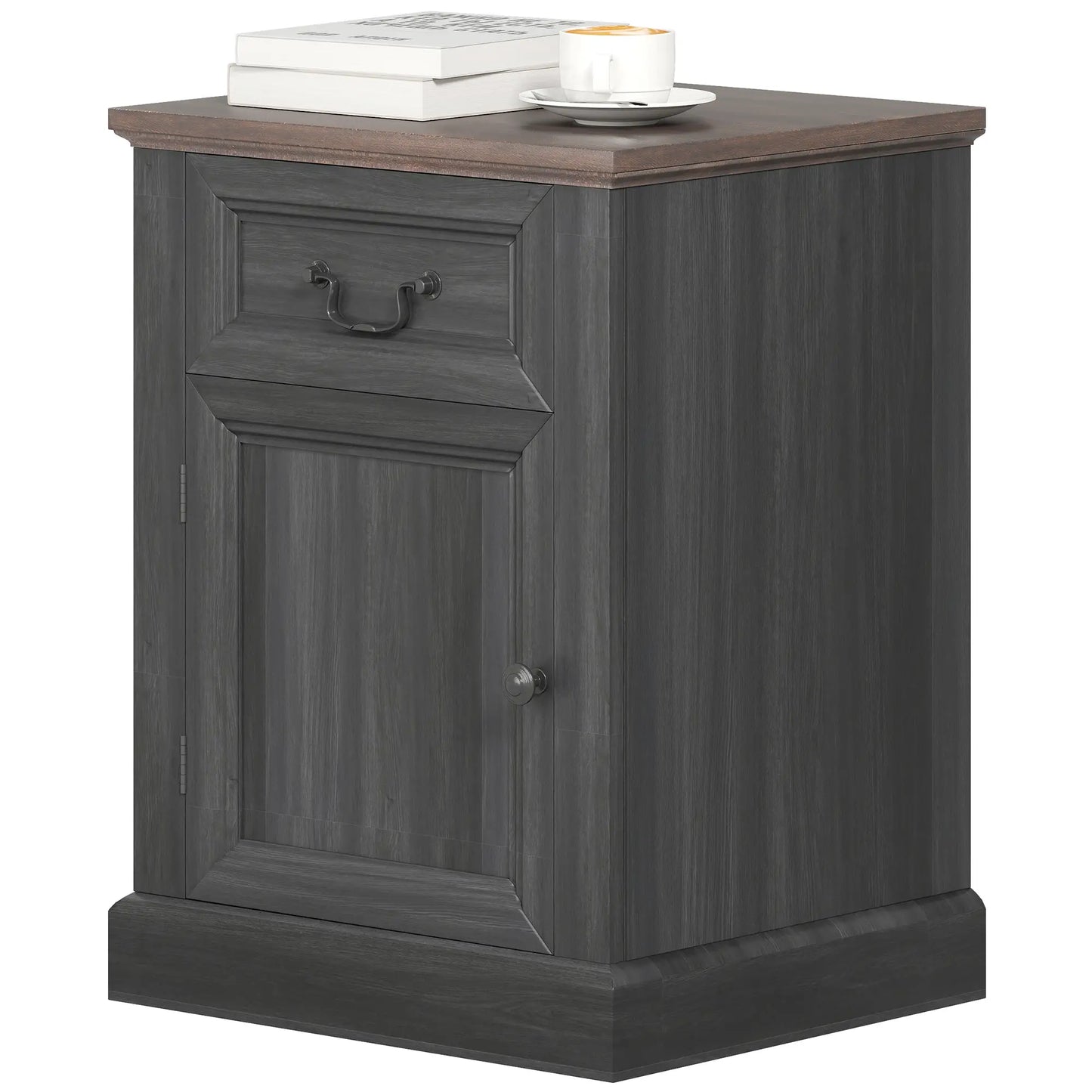 Side Table Set of 2 with Drawer and Cabinet, Black Side Tables Black, Brown at Gallery Canada