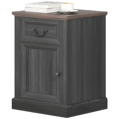 Side Table Set of 2 with Drawer and Cabinet, Black Side Tables Black, Brown at Gallery Canada