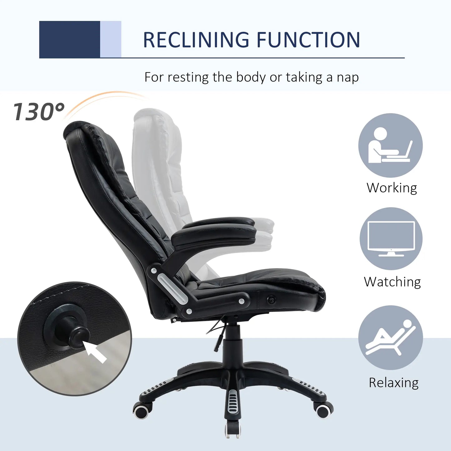 PU Leather Executive Recliner Office Chair, Swivel Wheels, Adjustable Height, Black Executive & Manager Chairs at Gallery Canada