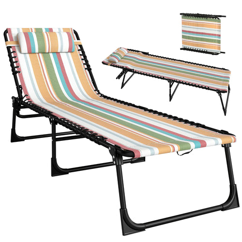 Outdoor Folding Lounge Chair, 4-Level Adjustable, Tanning Chair, Multicoloured