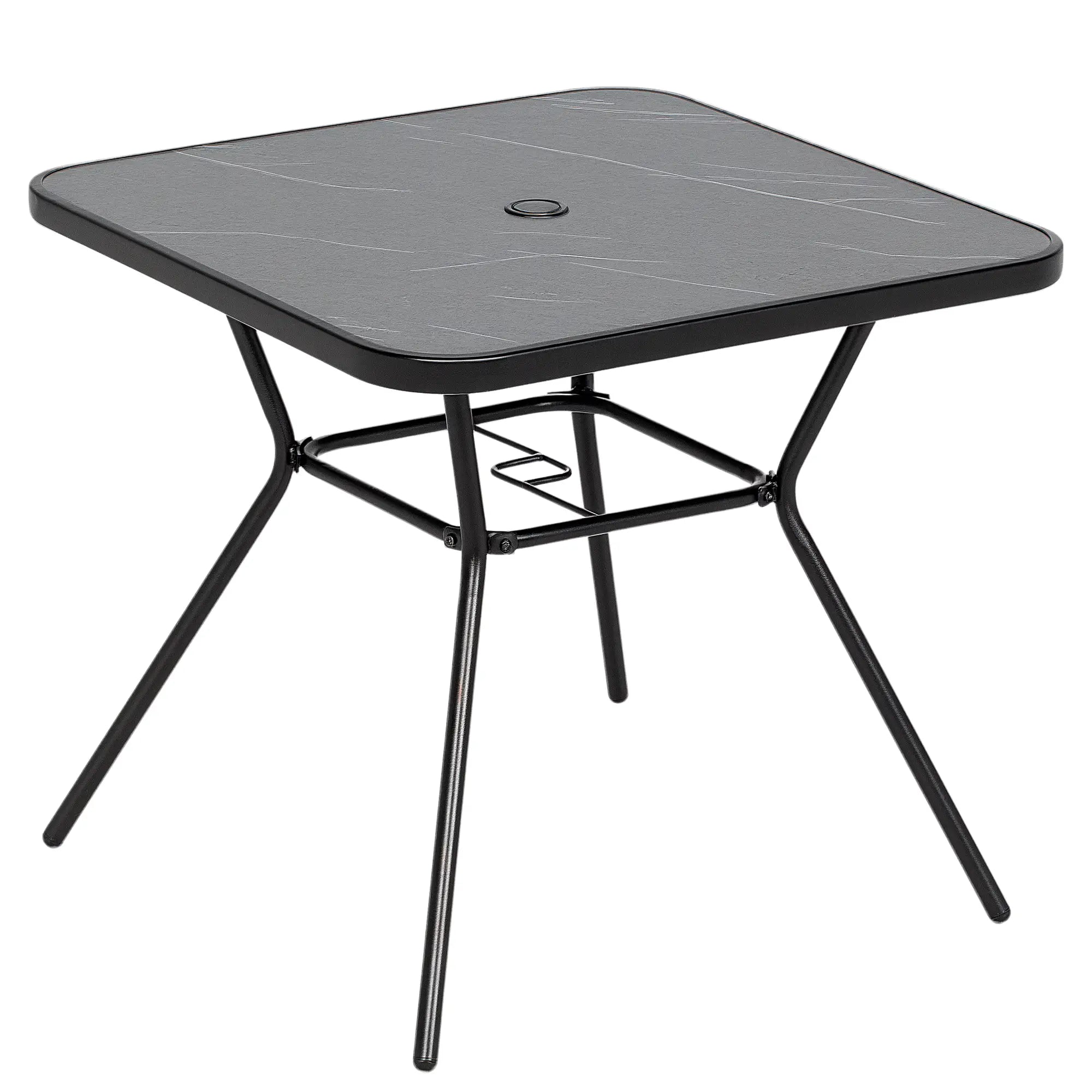 Square Outdoor Table, Patio Bistro Coffee Table, Faux-Marbled Top, 42mm Umbrella Hole, Dark Grey Patio Dinning Tables at Gallery Canada
