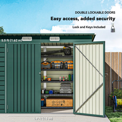 8 x 4FT Galvanized Metal Garden Shed, Double Doors, 2 Vents, Green Sheds at Gallery Canada
