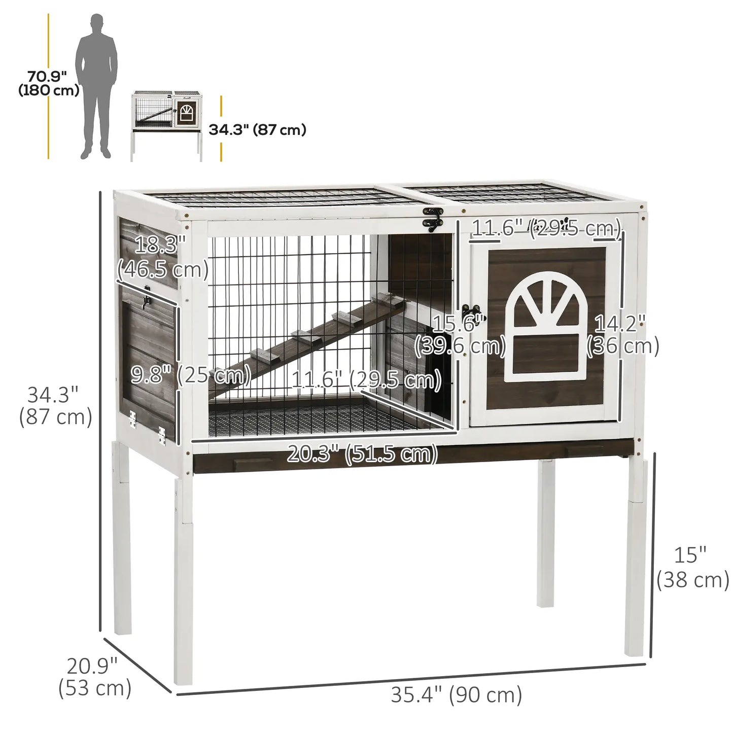 Rabbit Hutch Dual Height Bunny House, Slide Out Tray, White Coffee, White Rabbit Hutch at Gallery Canada
