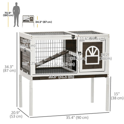 Rabbit Hutch Dual Height Bunny House, Slide Out Tray, White Coffee, White Rabbit Hutch at Gallery Canada