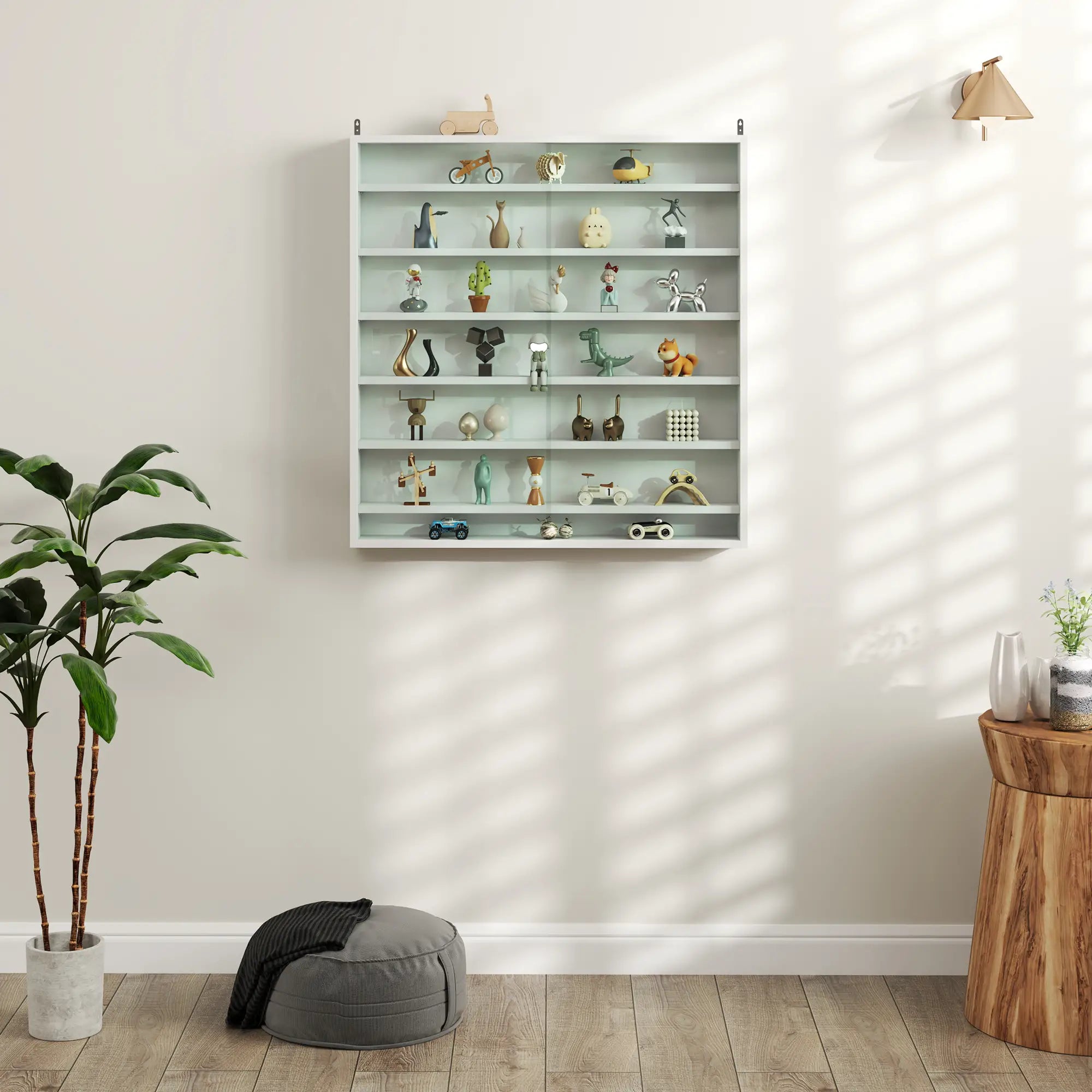7-Tier Glass Curio Cabinet, 2 Glass Doors, 6 Adjustable Shelves, White Display Bookshelves at Gallery Canada