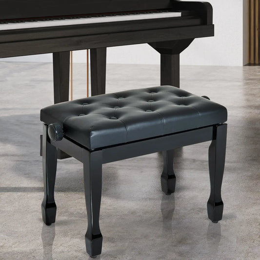 25" Adjustable Piano Bench, Padded Cushion, Storage, Black Piano Benches Black at Gallery Canada
