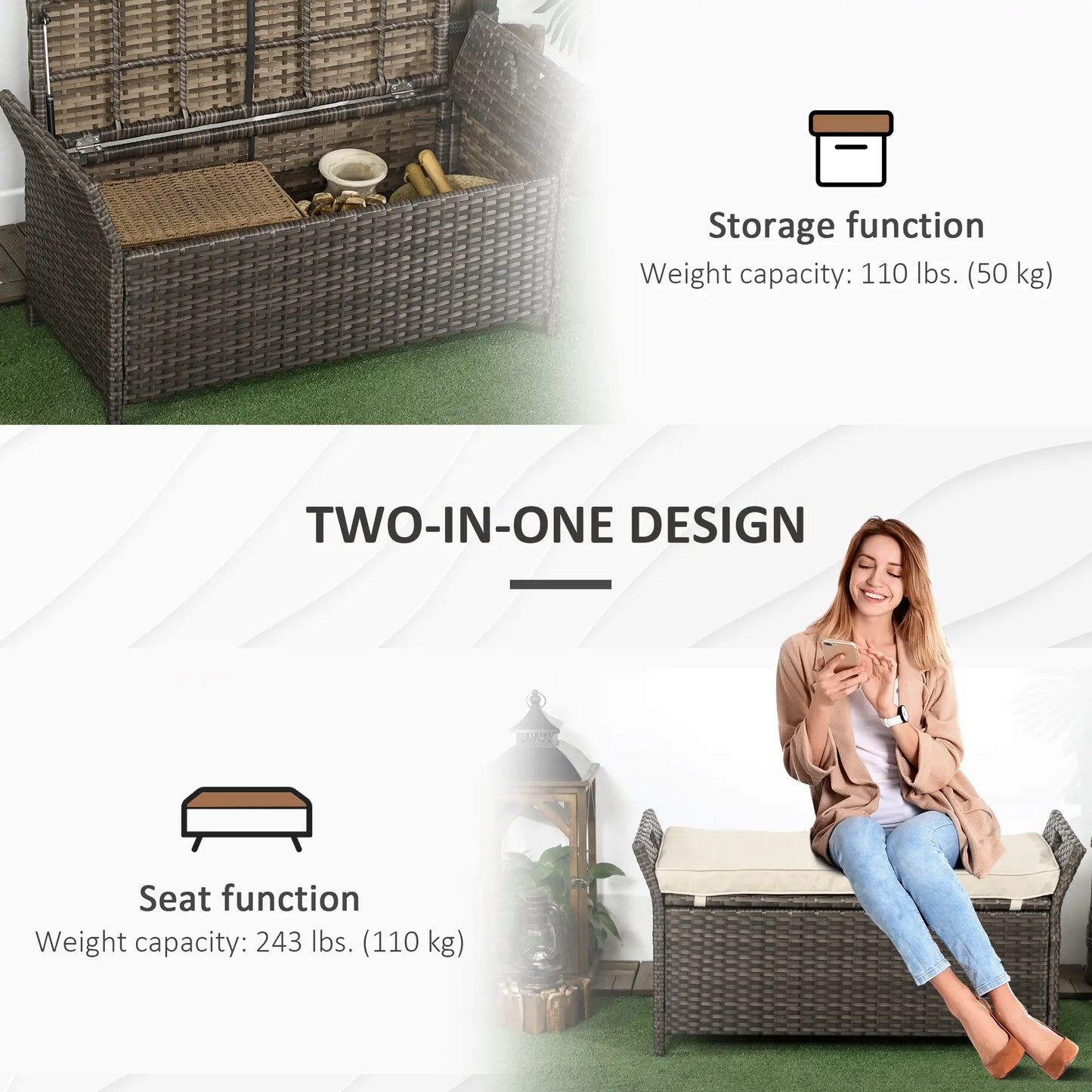 2-In-1 Outdoor PE Rattan Storage Bench, 29 Gallon, Cream Patio Storage Boxes at Gallery Canada