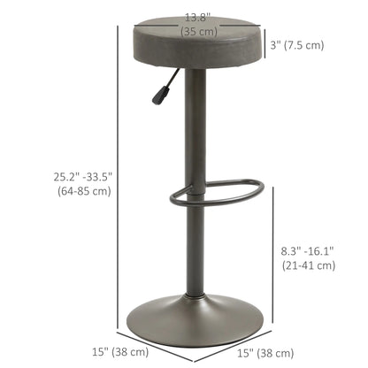 Adjustable Bar Stools Set of 2, Swivel with Footrest, PU Leather Round Top, Dark Grey Bar Stools at Gallery Canada