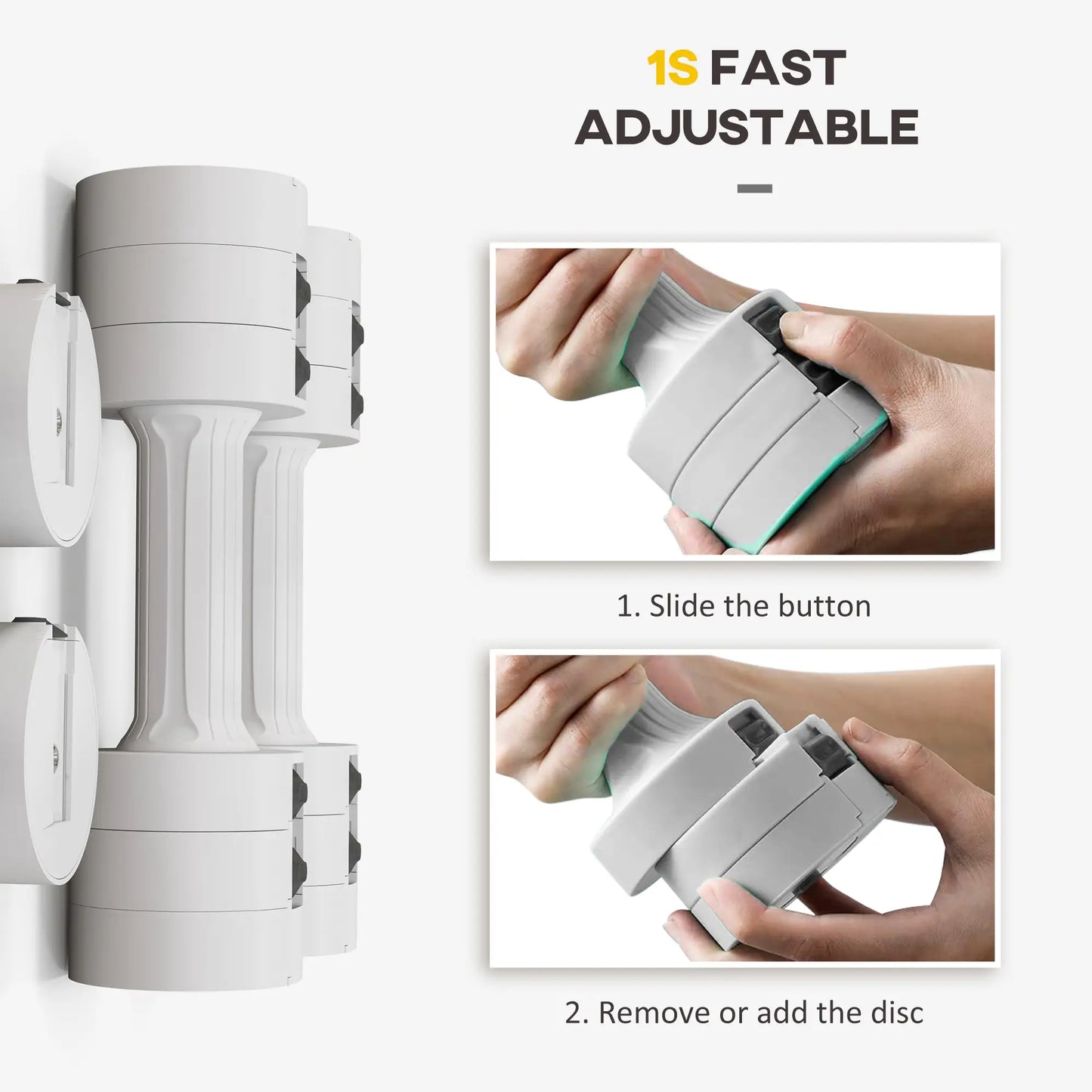 11lbs Adjustable Dumbbell Set, 12 Weight Plates, Non-Slip Handles, White Dumbbells & Barbells at Gallery Canada