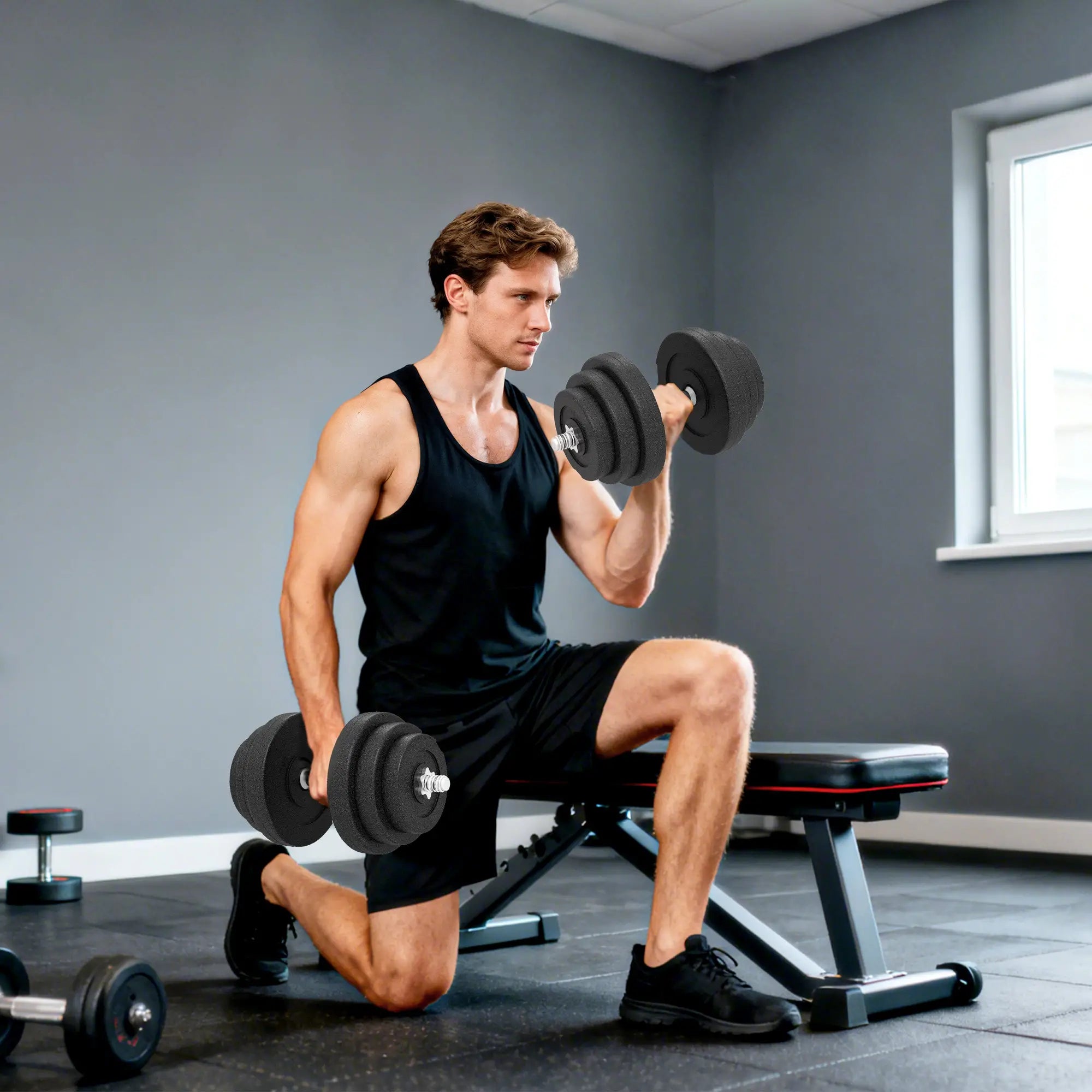 Adjustable 2 x 44lbs Dumbbell Set, Fitness Training, Black Dumbbells & Barbells at Gallery Canada