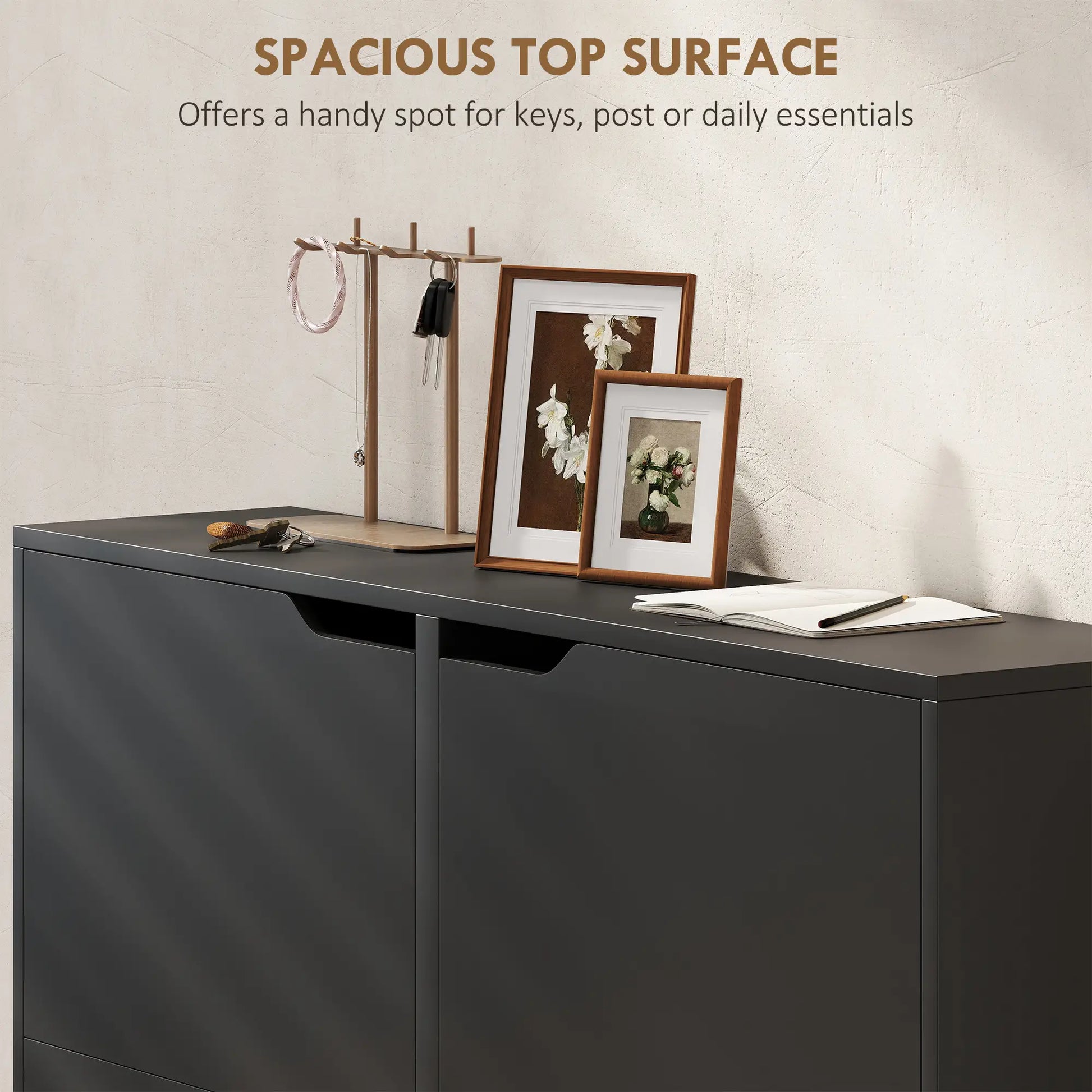 Narrow Shoe Cabinet, 4 Flip Drawers, Adjustable Shelves, 16 Pairs, Black Shoe Storage Cabinets & Racks at Gallery Canada