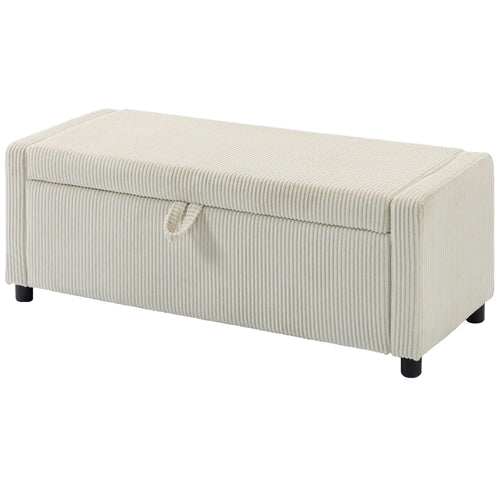 Storage Ottoman, Upholstered Corduroy Bench, Beige
