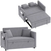 52" Velvet Sofa Bed, Pull Out Sleeper, USB Ports, Dark Grey
