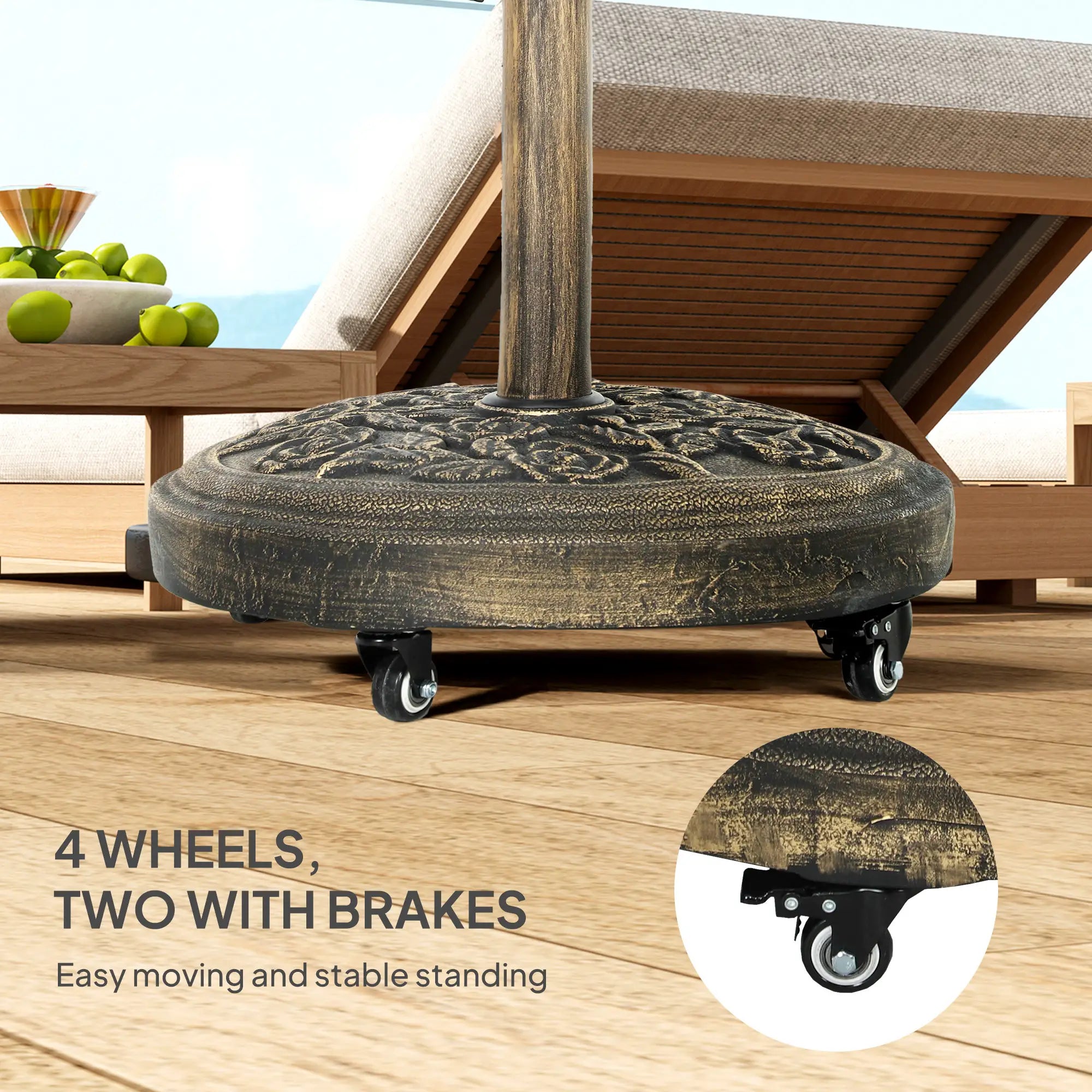 Round Patio Umbrella Base, 46 lbs Resin Stand with Wheels, Bronze Umbrella Bases at Gallery Canada