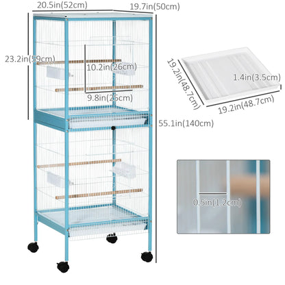 55.1" 2 In 1 Bird Cage Aviary, Wheels, Slide-out Trays, Light Blue Bird Cages at Gallery Canada