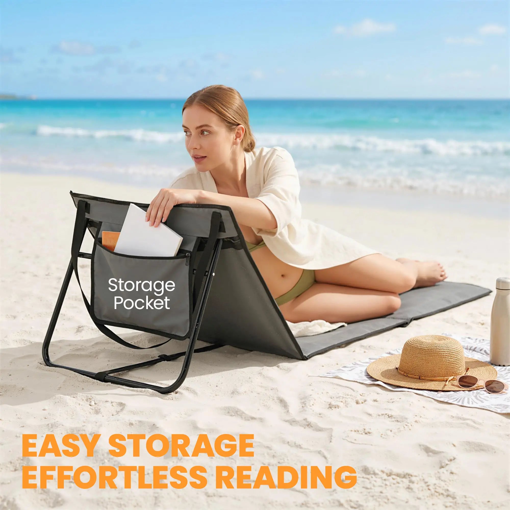 Foldable Lounge Chairs, Adjustable Backrest, Set of 2, Grey Beach Accessories at Gallery Canada