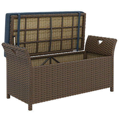 29 Gallon Wicker Deck Box, Outdoor Storage Bench, Navy Blue Patio Storage Boxes at Gallery Canada