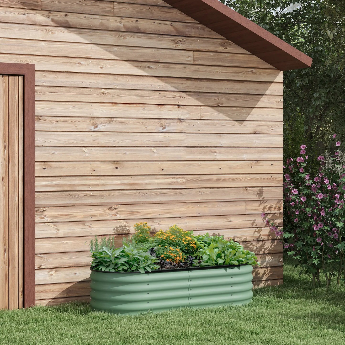 5x2x1.5 FT Galvanized Steel Raised Garden Bed, Green Metal Planter Box, Green