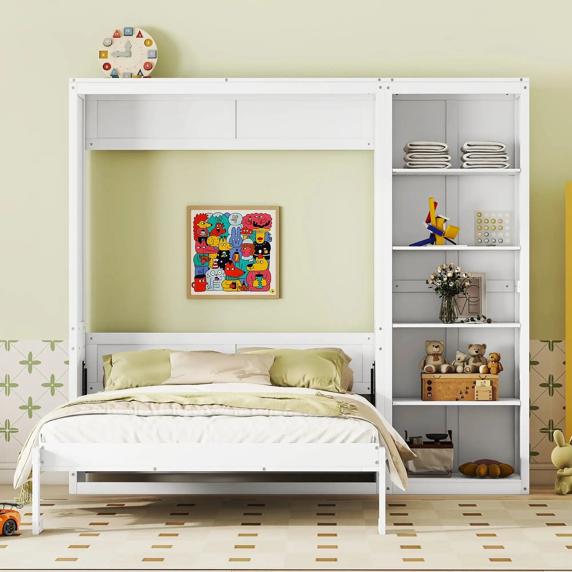 Murphy Bed with Shelves, Dual Piston Mechanism, 94
