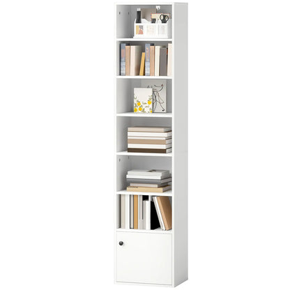 7-Tier Bookcase, Display Shelf with Cabinet, White