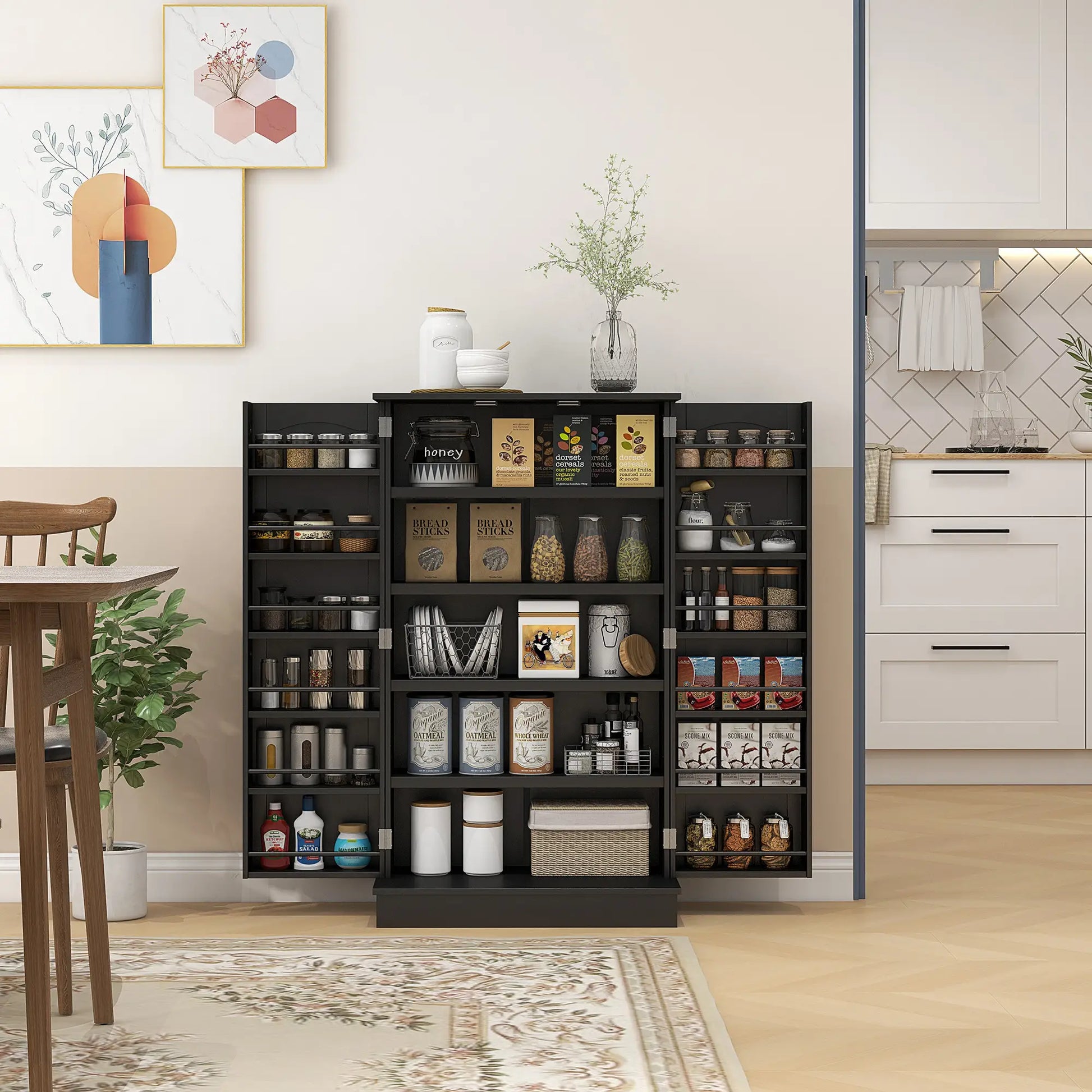 41" Storage Cabinet, 2-Door Kitchen Pantry, 5-Tier Shelving, Black Kitchen Pantry Cabinets at Gallery Canada