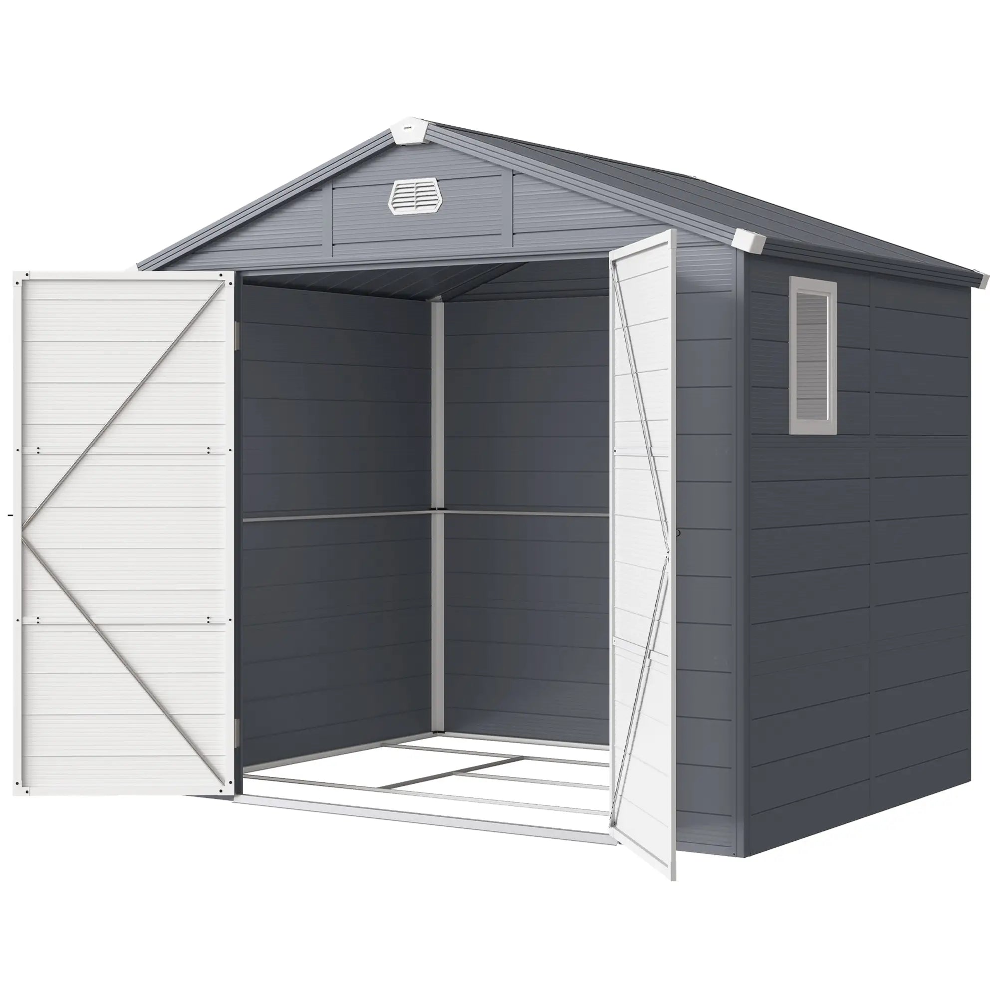 8' x 6' Plastic Garden Storage Shed, Latch Door, Vents, Dark Grey Sheds Dark Grey at Gallery Canada