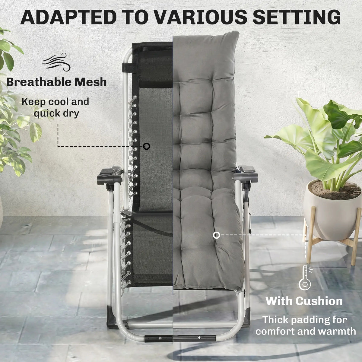 Reclining Zero Gravity Chair, Adjustable Backrest, Folding Sun Lounger, Removable Cushion, Headrest, Dark Grey
