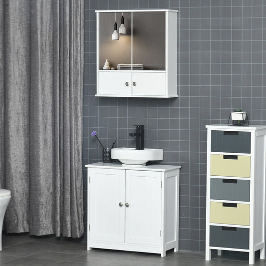 Bathroom Mirror Cabinet, Wall Mounted Medicine Cabinet, Storage Cupboard with Double Doors and Adjustable Shelf, White - Gallery Canada