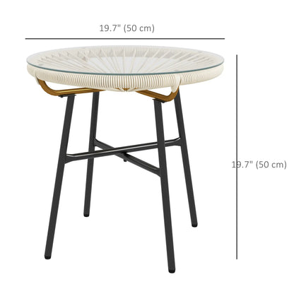 Round Rattan Side Table, With Tempered Glass Top, Cream White Patio Side Tables at Gallery Canada