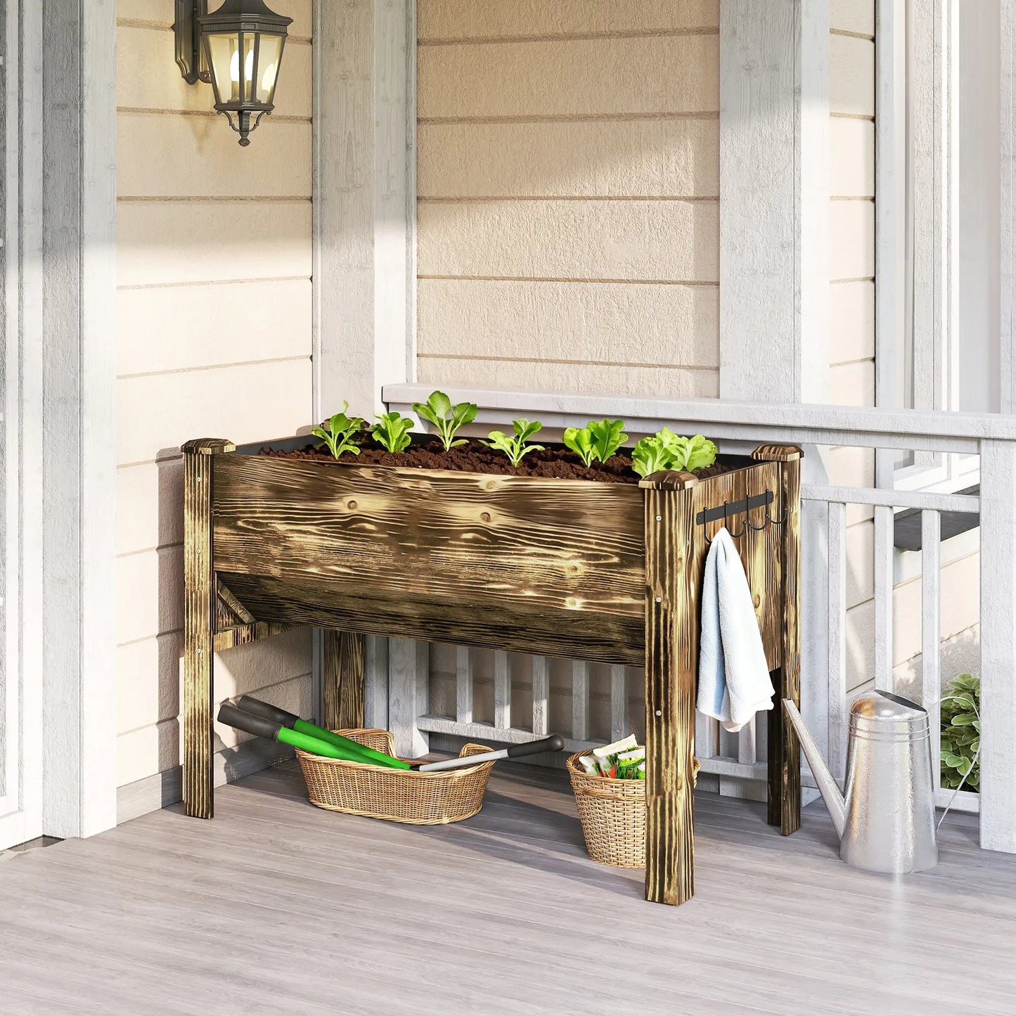 Wooden Raised Garden Plant Stand, 48" x 24" x 32", Carbonized Elevated Garden Beds at Gallery Canada