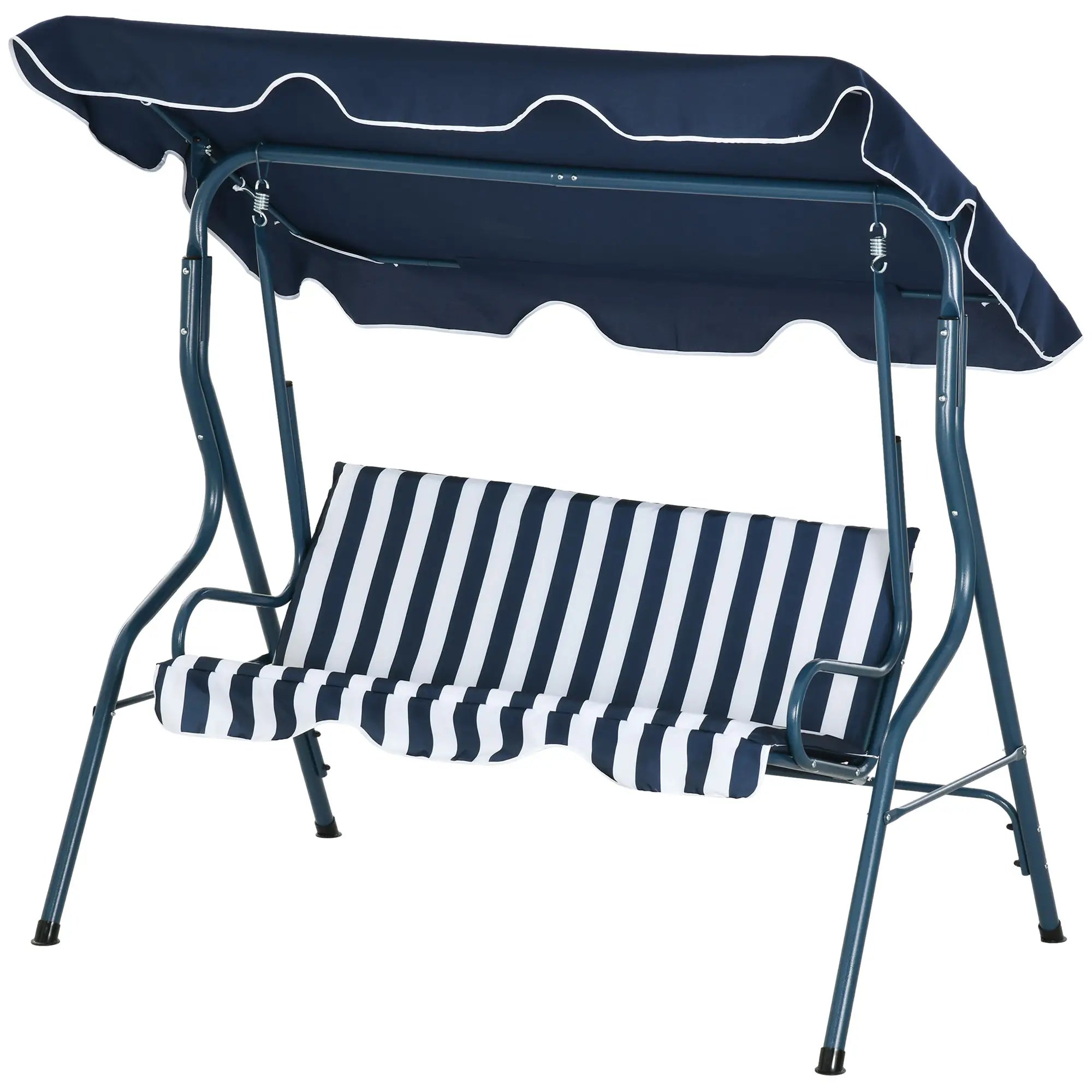 Outdoor Porch Swing, Adjustable Canopy, 3-Seater with Cushion, Blue Patio Swings with Stand Blue and White at Gallery Canada