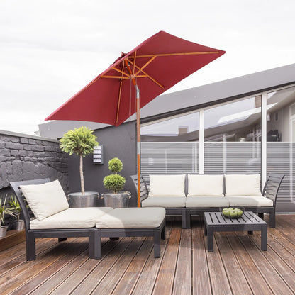 6.6x5ft Square Wooden Patio Umbrella, Tilt Mechanism, 6 Bamboo Ribs, Wine Red Sun Umbrellas at Gallery Canada