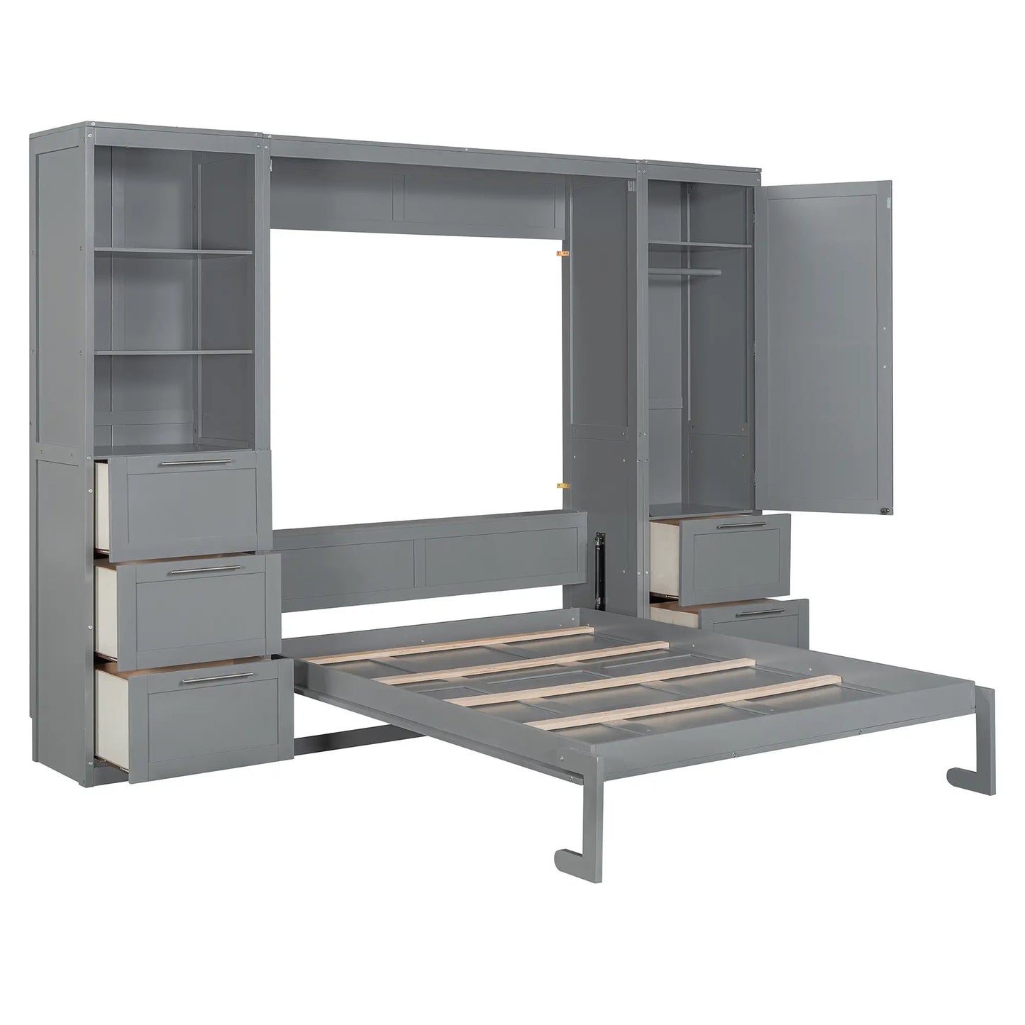 Murphy Bed with Closet, Drawers, Shelves, 120" L x 20" W x 88.5" H, Grey Bed Frames at Gallery Canada