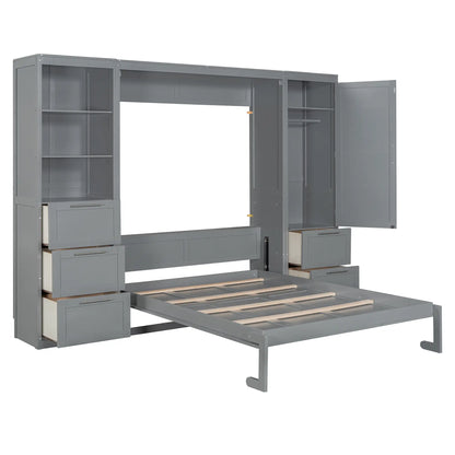 Murphy Bed with Closet, Drawers, Shelves, 120" L x 20" W x 88.5" H, Grey Bed Frames at Gallery Canada