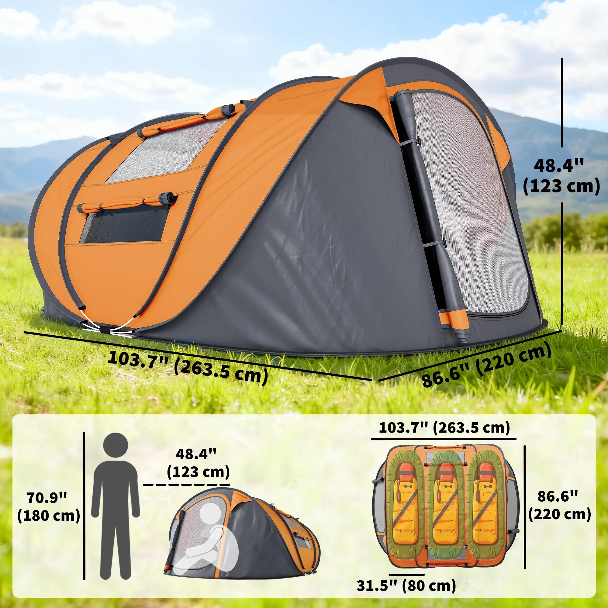 4 Person Pop Up Tent, Automatic Setup, Orange Camping Tents at Gallery Canada