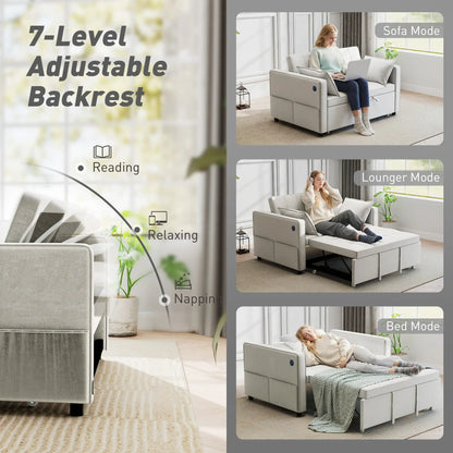 3-In-1 Convertible Sofa Bed, Pull Out Sleeper, Adjustable Backrest, Beige 2-Seater Sofas at Gallery Canada