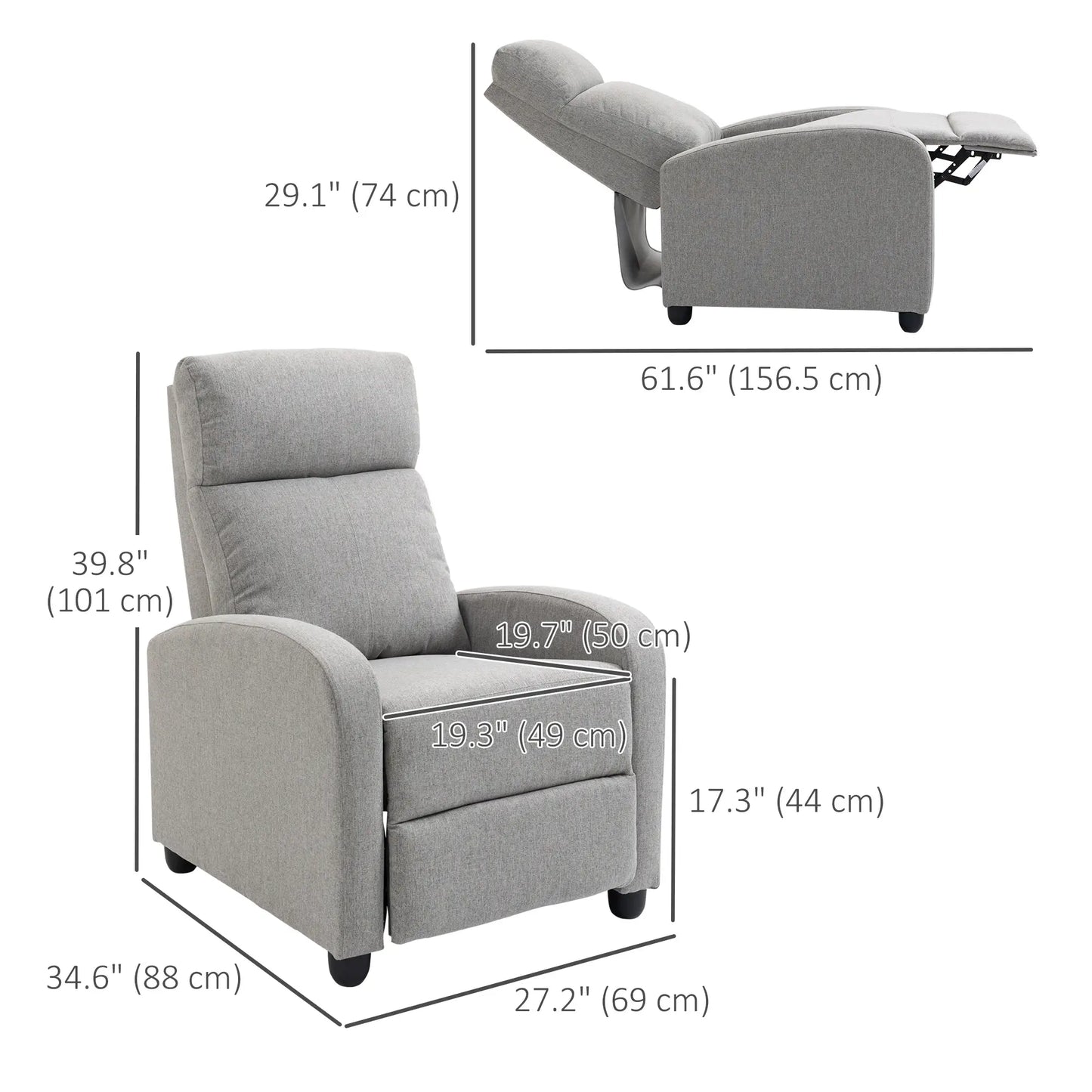 Fabric Recliner, Manual Home Theater Seat, Linen-Touch, Light Grey Single Sofas at Gallery Canada
